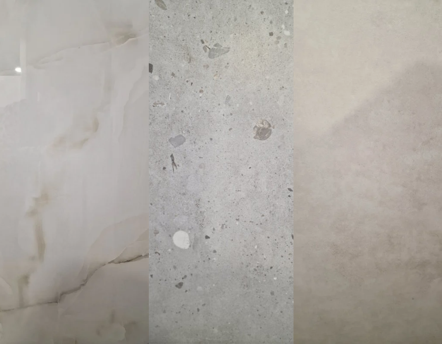 3 διαφορετικά σχέδια σε πλακάκια σε γήινες ανοιχτές αποχρώσεις